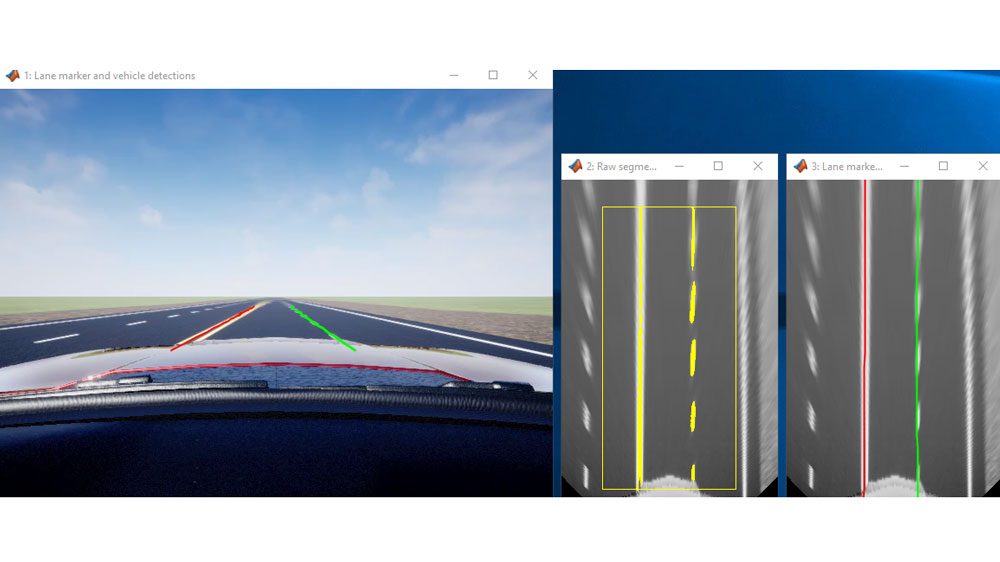 车道标记检测在3D模拟环境。