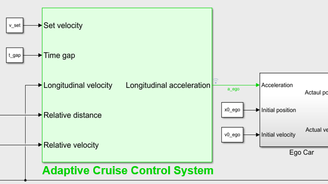 利用预先构建的Simulink模块设计金宝app自适应巡航控制系统。