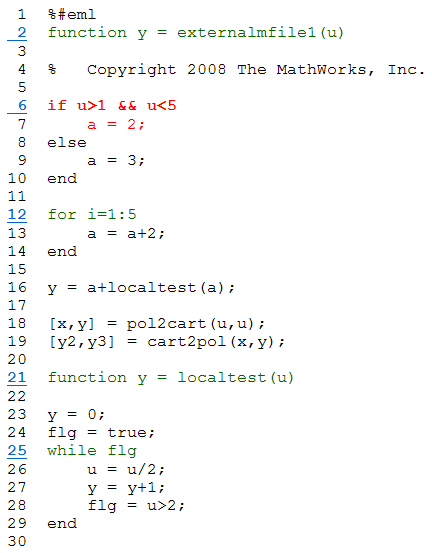 代码的覆盖率报告强调线2、6、12、21、25。