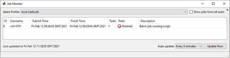 Job Monitor显示包含一个任务的单个作业，状态为“Finished”。