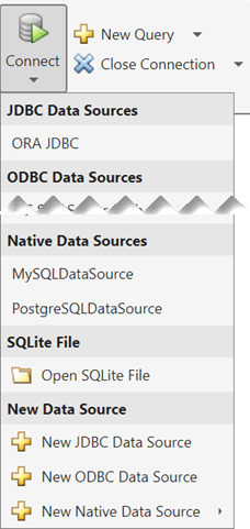 数据库连接的数据源和SQLite文件列表